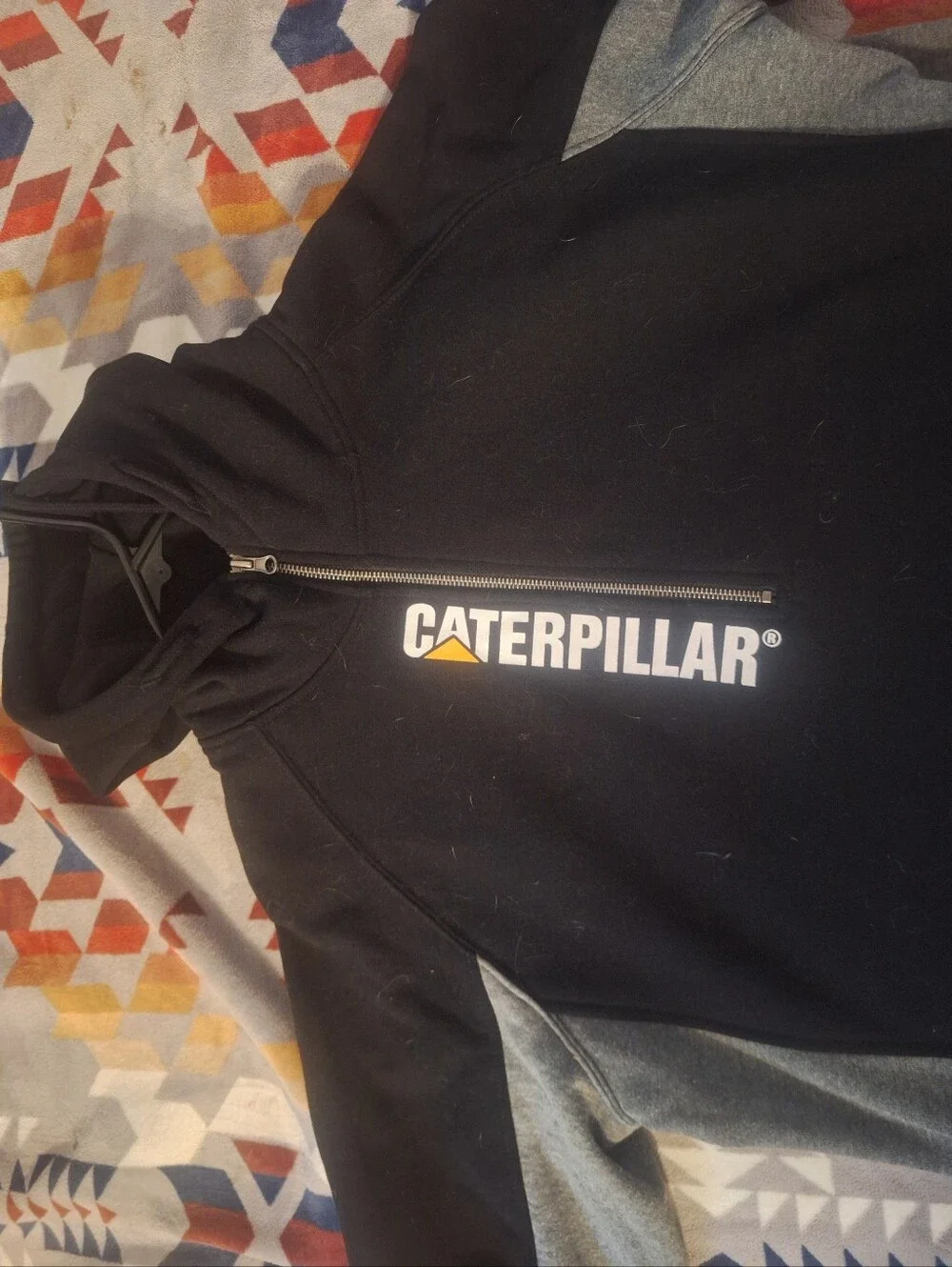 Caterpillar Black Zip-Up Hooded Sweater with White & Yellow Logo